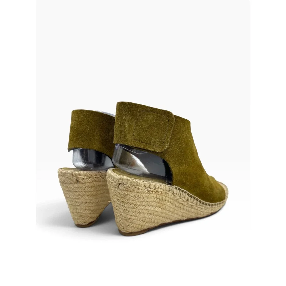 Celine Paris Olive Green Suede Espadrille Wedge Sandals Spain Size 38